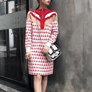Ruffles Sweater Dress heart Winter Dress